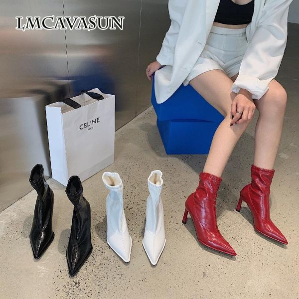 

boots lmcavasun short 2021 stiletto patent leather elasticated riding autumn and winter mid-tube elastic thin, Black