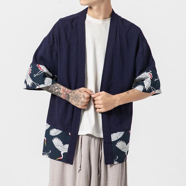 

casual dresses yukata kimono cardigan men male jacket shirt traditional japanese mens clothing cosplay samurai costume qee4, Black;gray