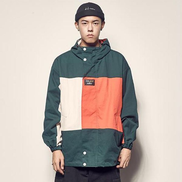 

men's jackets e-baihui patchwork jacket autumn coat hip hop hoodies harajuku casual loose streetwear block military hooded sweatshirt, Black;brown