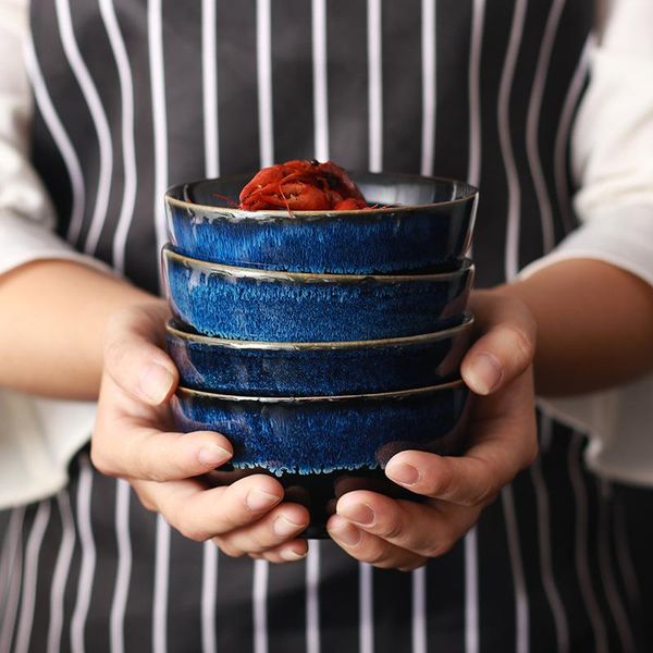 

ceramic bowl household creative personality rice blue gradual change small 4.5 inch student japanese soup bowls