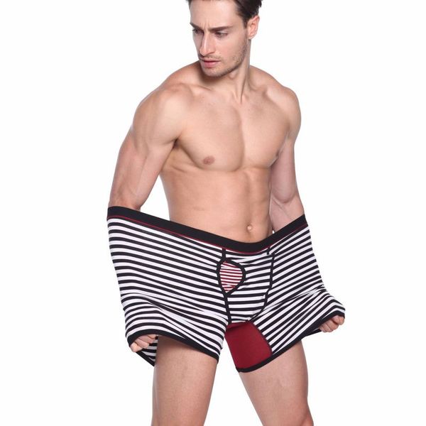 

men's underpants plus size striped soft cotton boxer briefs stretch trunks pack underwear, Black;white