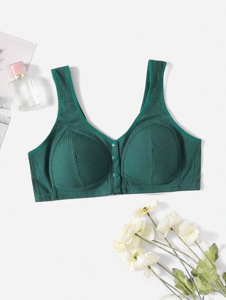 

plus plain button front bralette i2ry#, Black;white