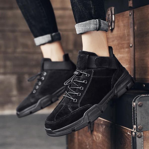

boots winter high leather zapatos loafers sneakers a zapatillas de invierno highmens casual footwear sport sneaker man, Black