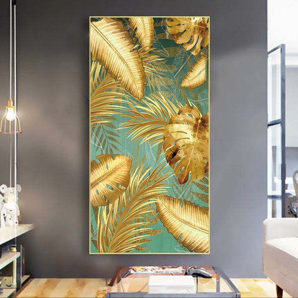 Astratto foglia d'oro Cuadros tela pittura immagini di arte della parete per soggiorno decorazioni per la casa piante tropicali poster e stampe