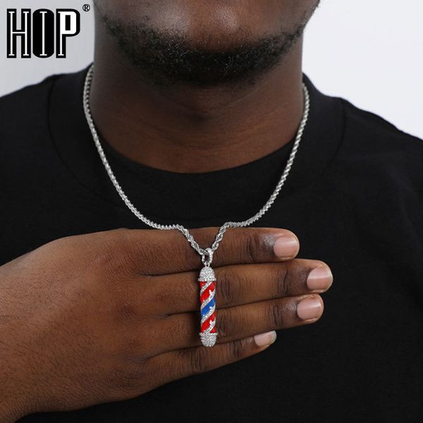 Hip Hop Bling CZ Barber Shop Taglio di capelli Iced Out Cubic Zircon Gothic Collana pendente per uomo Gioielli Charm Catena da tennis