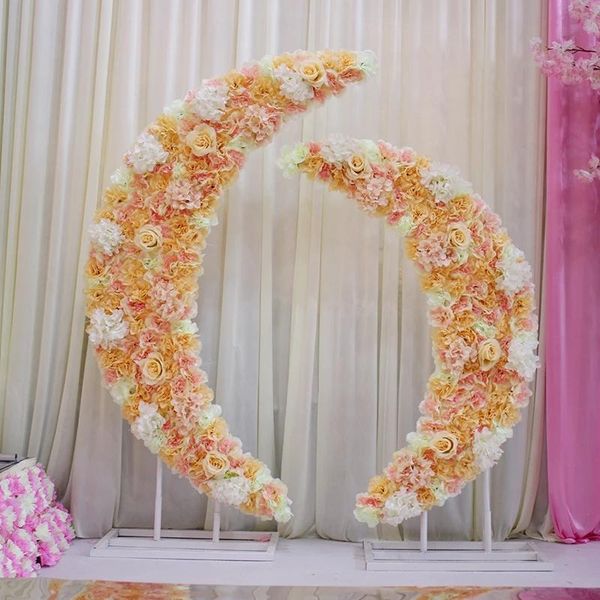 

party decoration customize 1/1.2/1.5/1.8/2m white moon ship metal iron arch wedding backdrop decor silk flower stand balloo crescent