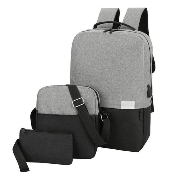 

backpack 3pcs / set stitching couple large capacity usb charging multifunctional computer bag pure color oxford cloth