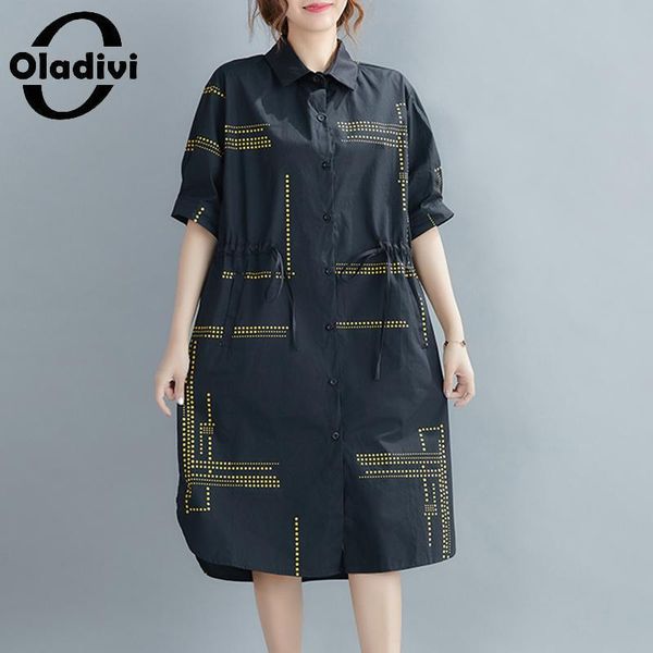 

women's blouses & shirts oladivi oversized women clothing fashion print long ladies 2021 summer casual loose short sleeve tunics 60572, White