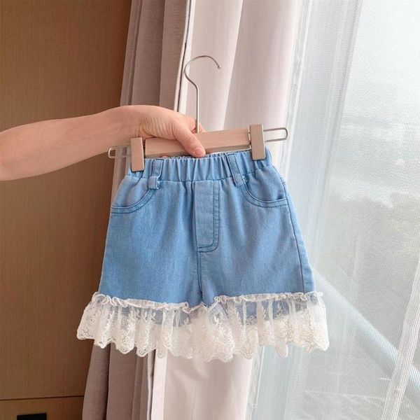 

shorts 2021 summer clothing girl baby children kids denim lace stitching trousers good quality comfortable clothes, Black