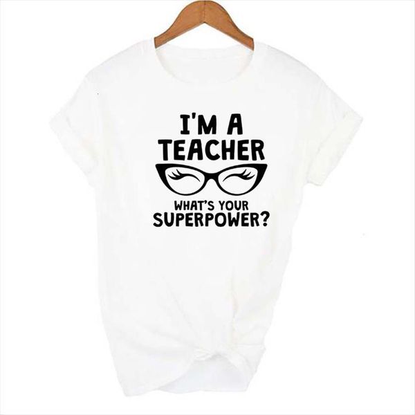 

i am a teacher women what is your superpower black glasses printed graphic white short sleeve female