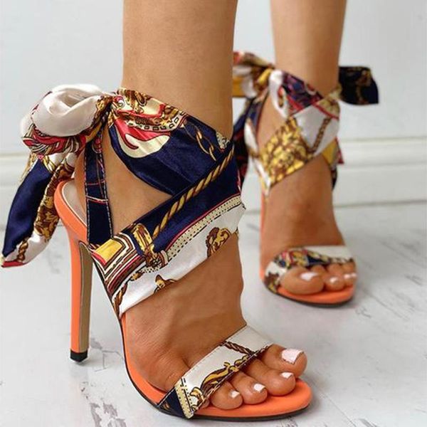 

sandals women's stiletto ladies peep toe print coss ankle strap high heels pumps female summer shoes woman 2021 fashion, Black