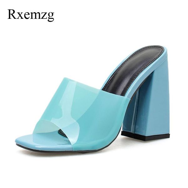 

slippers rxemzg women summer outdoor sky blue square toe mule ladies high heels slip on heel mules, Black