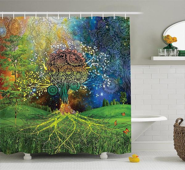 

shower curtains ethnic curtain tree in the valley with spiral branch balance mother earth zen art illustration bath