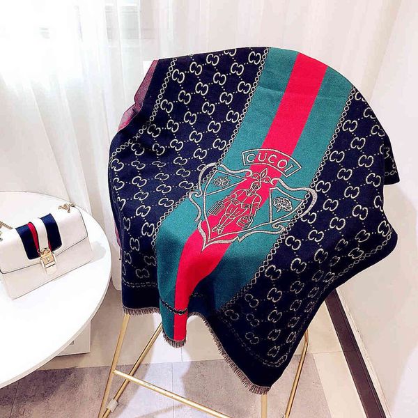 

70% off design scarf taobao aw18 new oversized thickened brushed jacquard shield pattern, Blue;gray