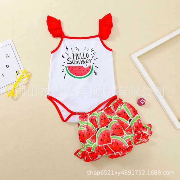 

2021 summer new watermelon sling flying sleeve suit, White