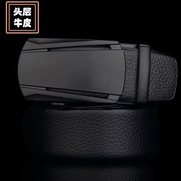 

men's automatic buckle electrophoresis black pants with leather belt, Black;brown