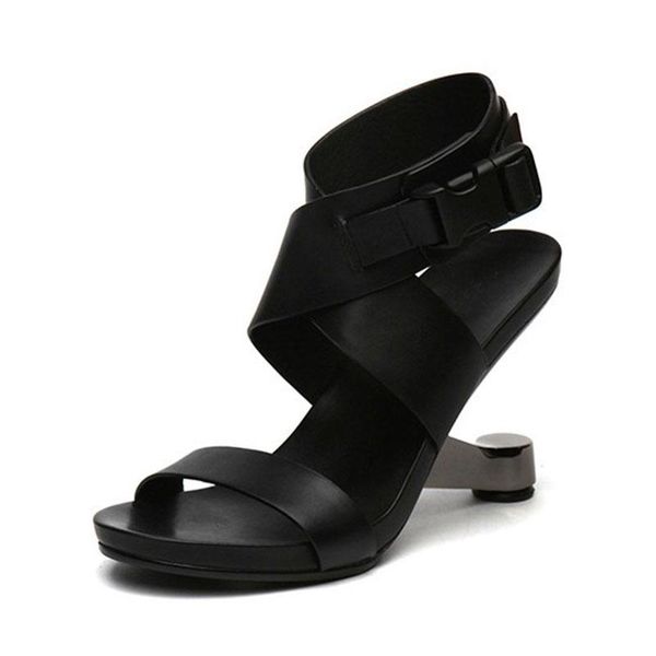 

dress shoes agodor gladiator sandals women footwear metal strange heel woman high heels, Black
