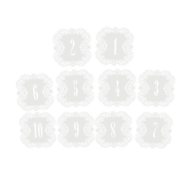 

10pcs hollow flower cut name place table decoration small tent cards for wedding party - number 1-10 (white) greeting