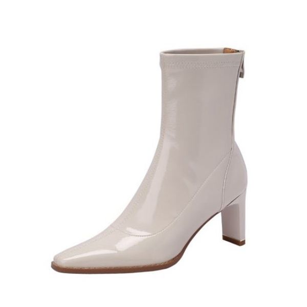 

size 33-40 new shoes ankle boots for women thick high heels stretch winter autumn office lady fashion ladies footwear, Black