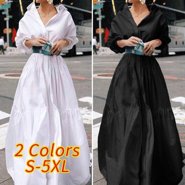 

casual dresses 2021 vonda women lantern sleeve solid color shirt dress plus size bohemian party loose vestidos femme beach sundress, Black;gray