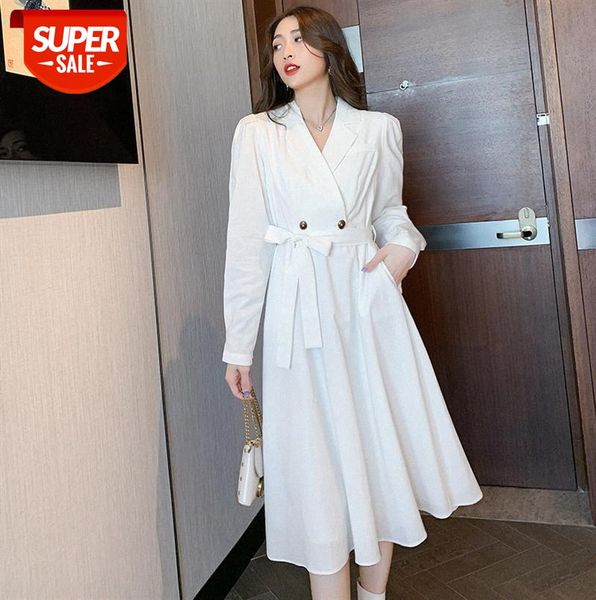 

professional style casual suit skirt year fashion lapel waist tie long-sleeved dress women #x77w, Black;gray