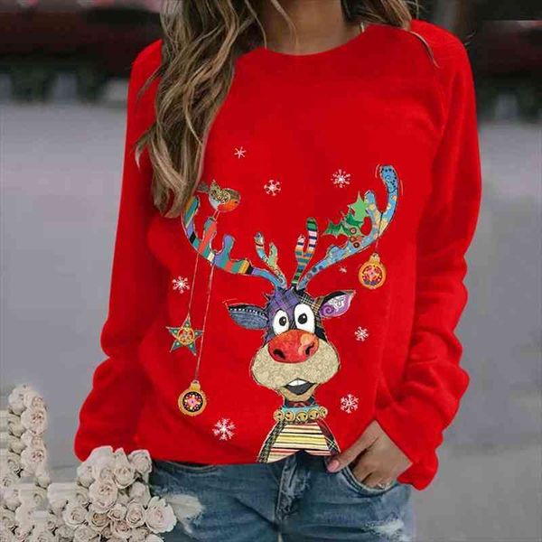 

women casual autumn winter sweatshirt adults cartoon print long sleeve round neck pullover fashion women christmas clothing, White;black