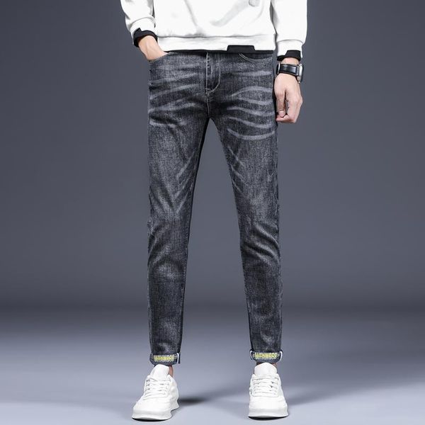 

men's jeans black men slim fit skinny denim pants casual stretch fashion designer male trousers for streetwear cowboys, Blue