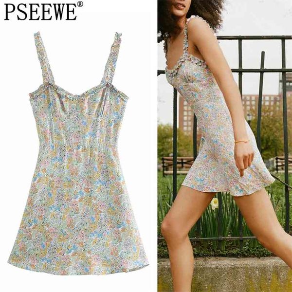 

dress woman floral print slip mini women ruffle straps backless short summer es ladies es 210519, Black;gray