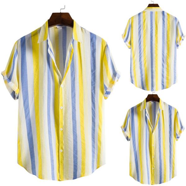 

men's casual shirts summer multicolor cotton mens shirt hawaiian stripe printed short sleeve sihrts big size hawaii beach mangas de ver, White;black