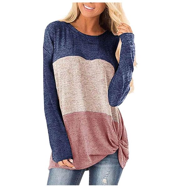 

women's blouses & shirts blouse solid color stitching shirt long-sleeved loose basic o-neck knotted knitted tunic camisetas, White