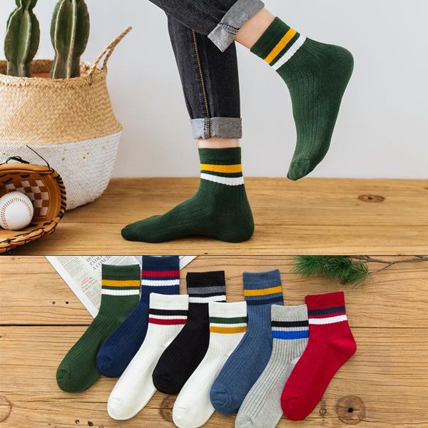 

men's socks 10 pairs men middle tube spring and summer solid color cotton trend high striped sports, Black