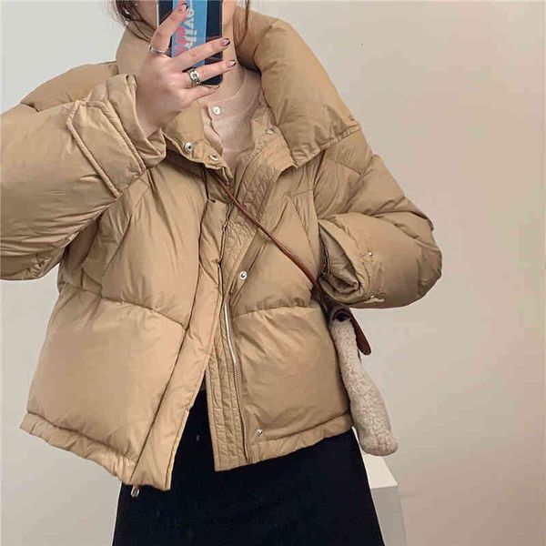 

downs chic winter solid elegant women bread clothe padded coat thick warm loose casual jacket female outwear top, Black