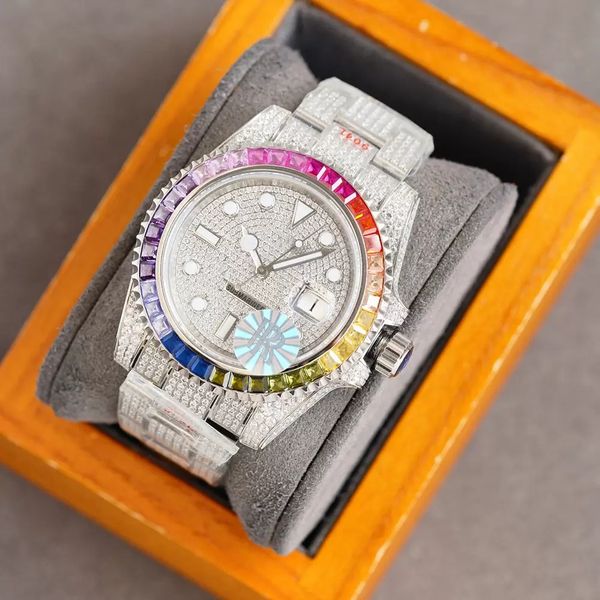 

full diamond mens watch automatic mechanical watches sapphire 41mm wristwatches 2300 zircons are carefully crafted montre de luxe high quali, Slivery;brown