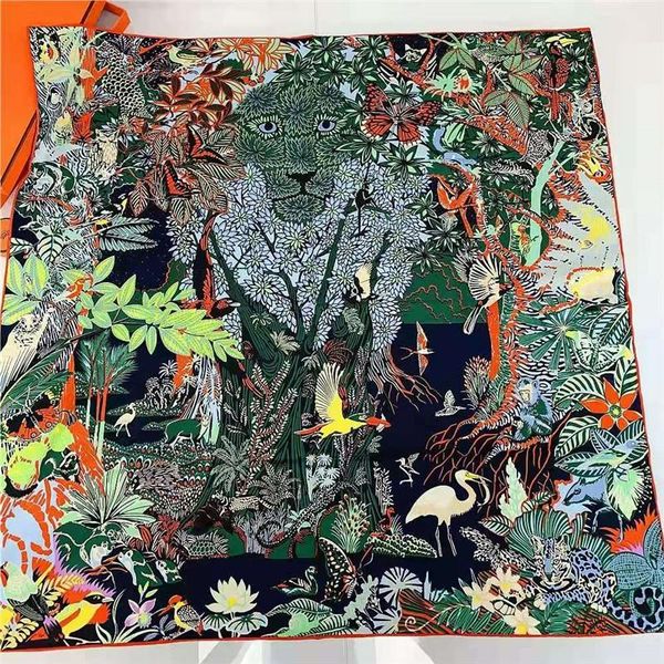 

scarves luxury silk scarf women manual hand rolled twill animals forest square foulard femme wrap bandana hijab 90cm, Blue;gray