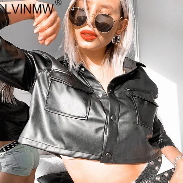 

turn-down collar long sleeve pockets buttons black coat women pu solid navel cool fashion leather jacket slim female women's jackets, Black;brown