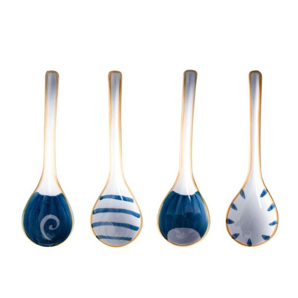 

spoons 4pcs ceramic soup rice eating useful feeding (assorted color)