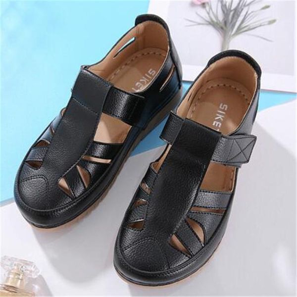 

sandals summer casual wedges single shoes women sewing thread hollow out mother female light sandalias mujer 35-42, Black