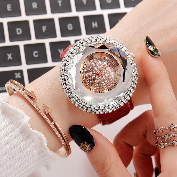 

wristwatches luxury white rhinestone ladies dress watch leather bracelet quartz womens wristwatch fashion causual montre femme 2021, Slivery;brown