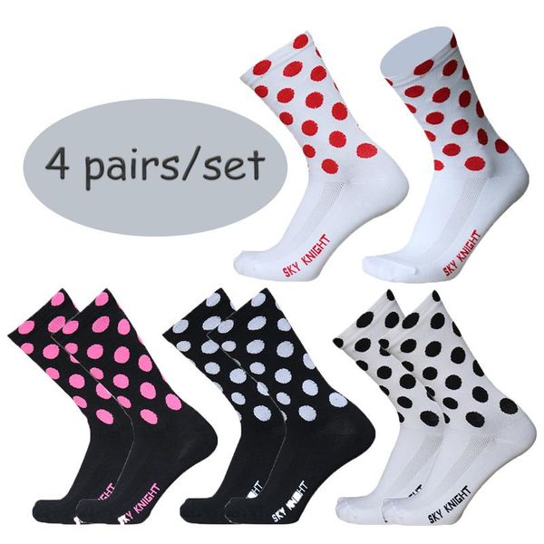 pairs/set polka dot cycling socks men woman pro competition bike running comfortable breathable calcetines ciclismo sports, Black