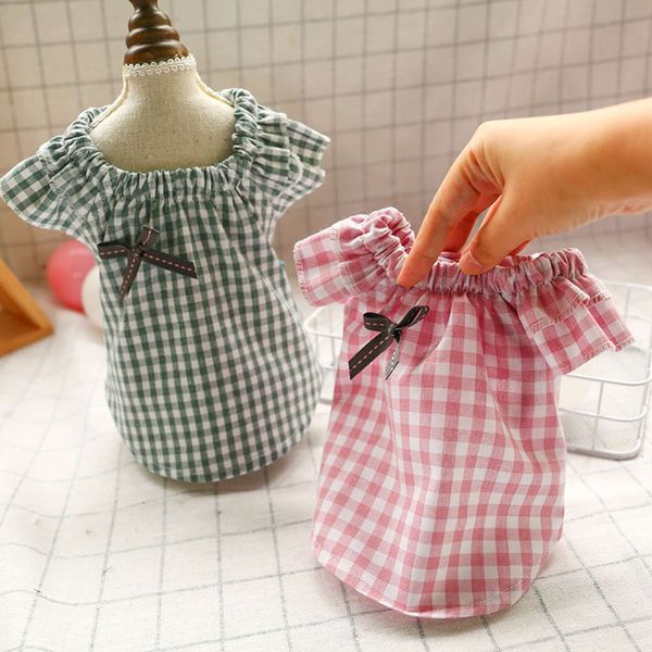 

the dog clothes spring summer teddy bear small and medium sized bow check doll shirt dog clothing