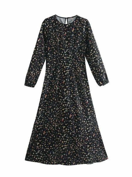

casual dresses fall 6749 europe and the united states' round neck long sleeve broken flower factory wholesale, Black;gray