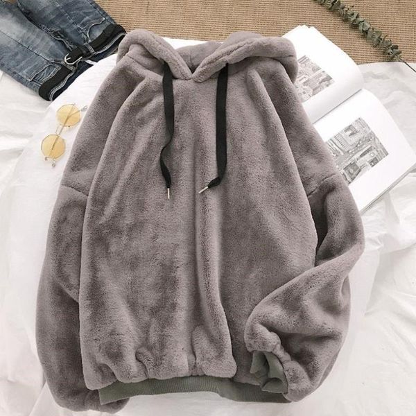 

autumn and winter coats sweet hooded women harajuku lazy wind loose korean style wool coat pullover sweatshirt gym clothing, White;black