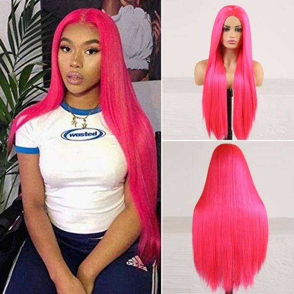 

synthetic wigs dark pink heat resistant fiber hair wig with baby silky straight none lace cosplay women, Black