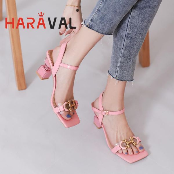 

sandals haraval women shoes high heels pink white modern casual buckle strap elegant patchwork footwaerb326, Black