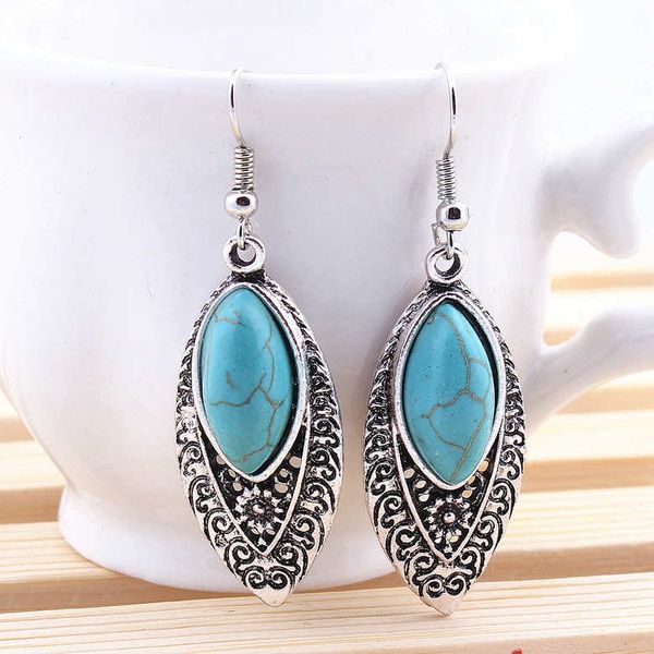 

women's oval beads tibetan silver turquoise dangle chandelier earrings gstqe087 fashion gift national style women diy earring