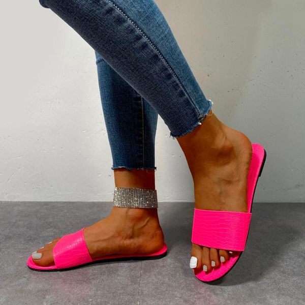 

women' pu slippers summer fashion leather slip-on flat beach solid color open toe breathable shoes plus size42 d4#, Black