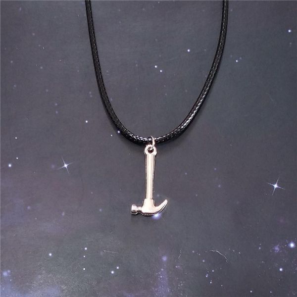 

chokers tool charm choker necklace, black leather choker, hammer pendant, punk gift for man and woman, Golden;silver