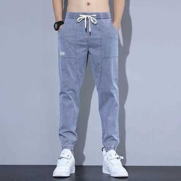 

stretch men's denim pants in 2021 summer thin legged harlan student versatile casual, Blue