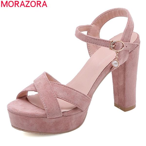 

est women sandals flock peep toe high heels platform shoes buckle summer pink party prom woman, Black