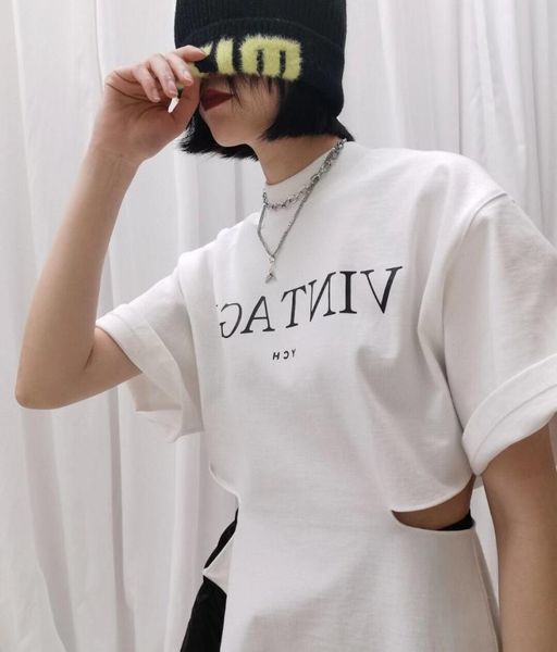 

women's t-shirt woman short sleeve letter print zipper hole hollow out tee tshirt s  l black white